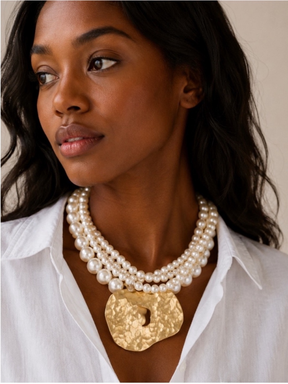 New! Pearl Stack Gold Pendant Necklace NWOT